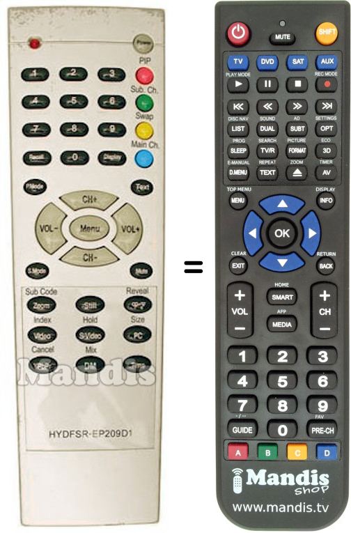 Replacement remote control HYDFSR-EP209D1