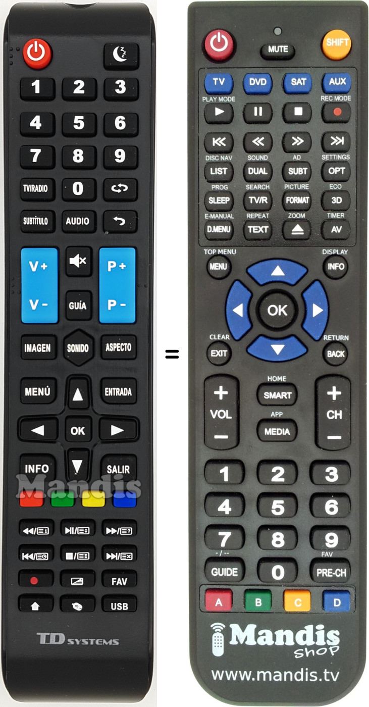 Replacement remote control TD Systems K55DLJ10US