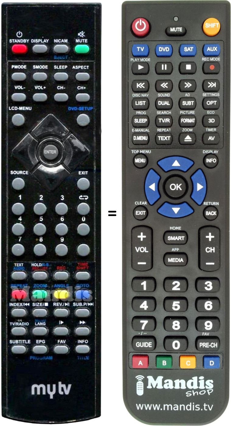 Replacement remote control MYTV REMCON1317