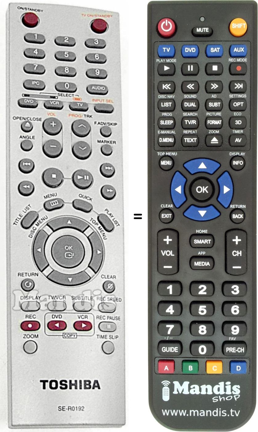 Replacement remote control Toshiba SE-R0192