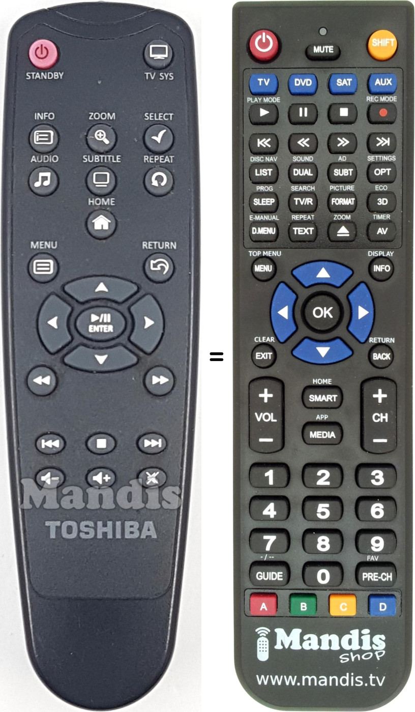 Mando a distancia equivalente Toshiba Store Tv2