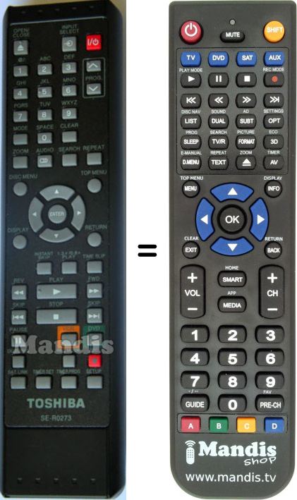 Replacement remote control Toshiba SER0273