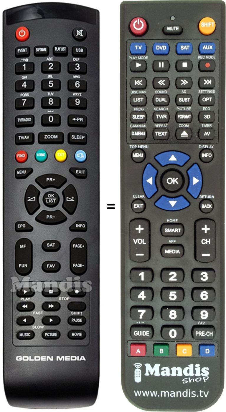 Replacement remote control Golden Media GOL001