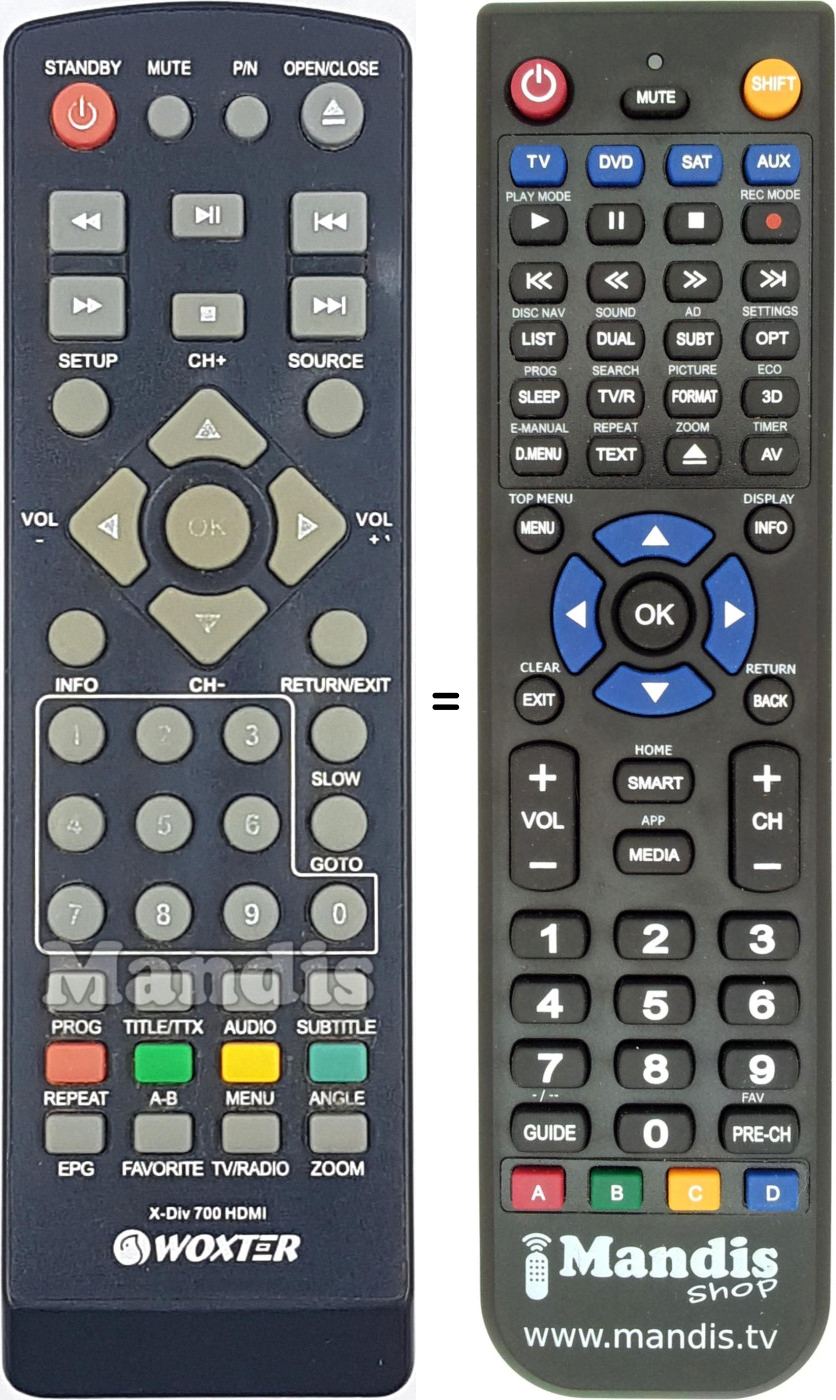 Replacement remote control Woxter X-Div700-HDMI