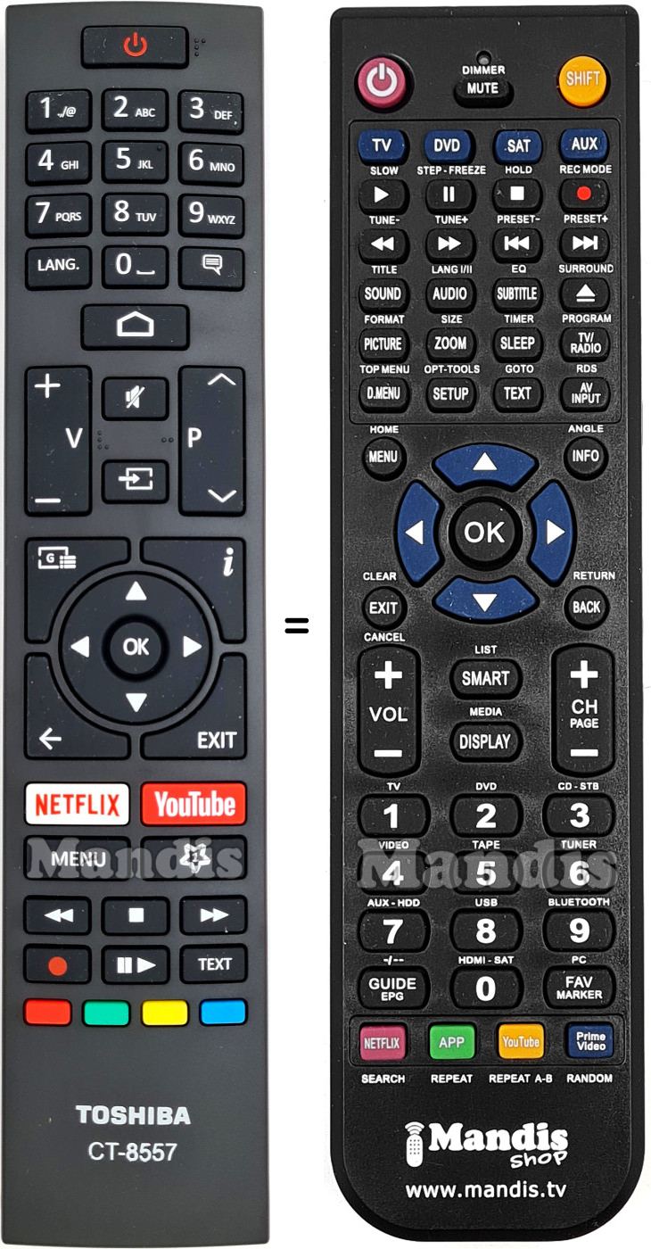 Replacement remote control Toshiba CT-8557