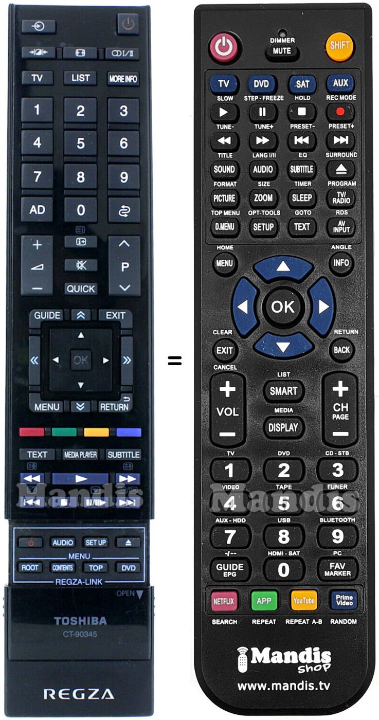Replacement remote control Toshiba CT-90345