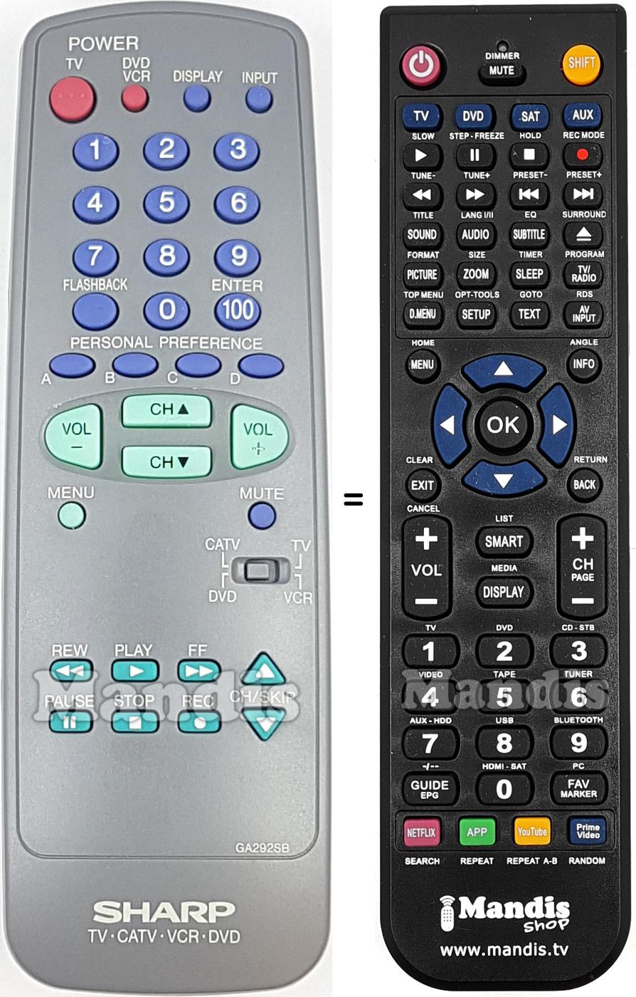 Replacement remote control Sharp GA292SB