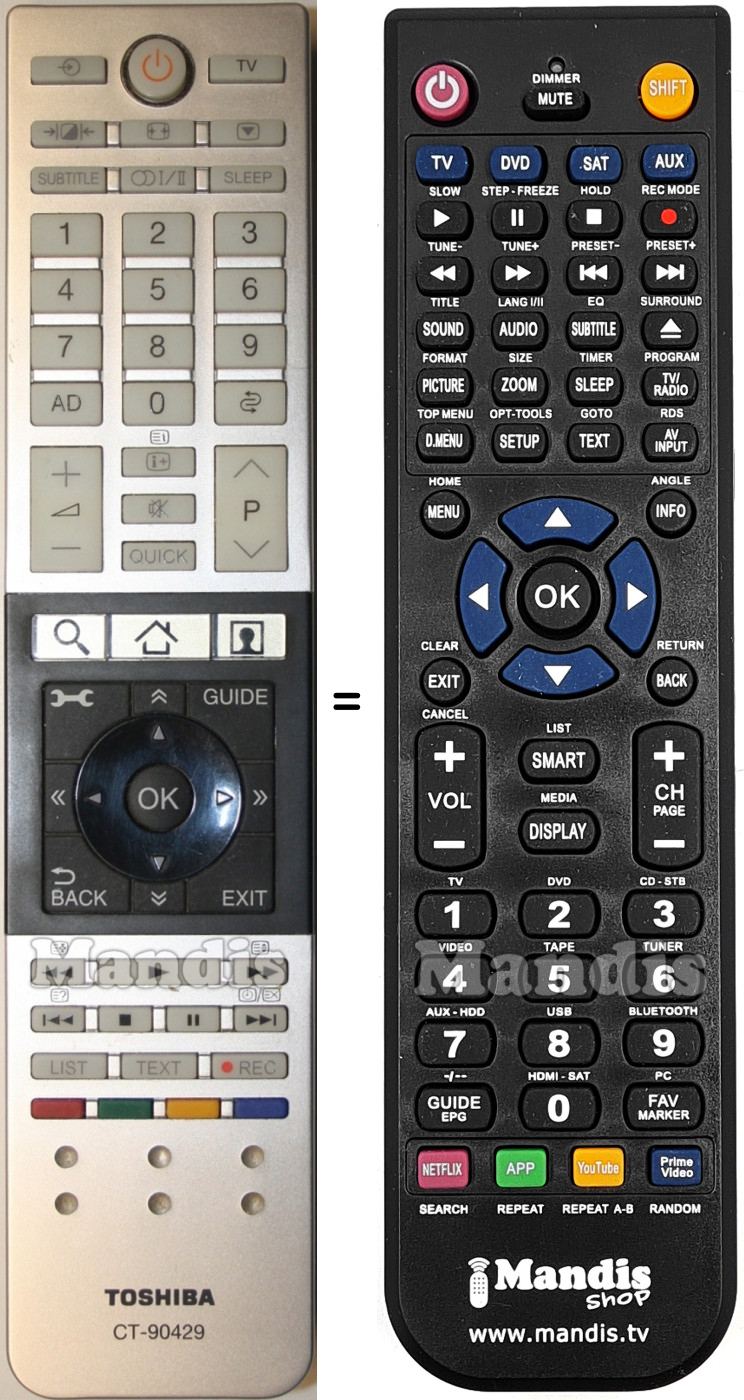 Replacement remote control Toshiba CT-90429