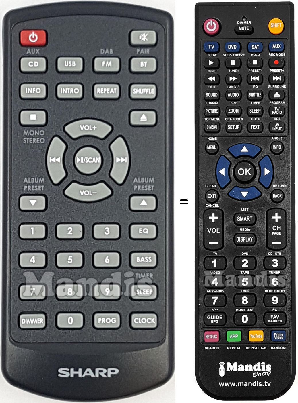 Replacement remote control Sharp RMCSSP0025N