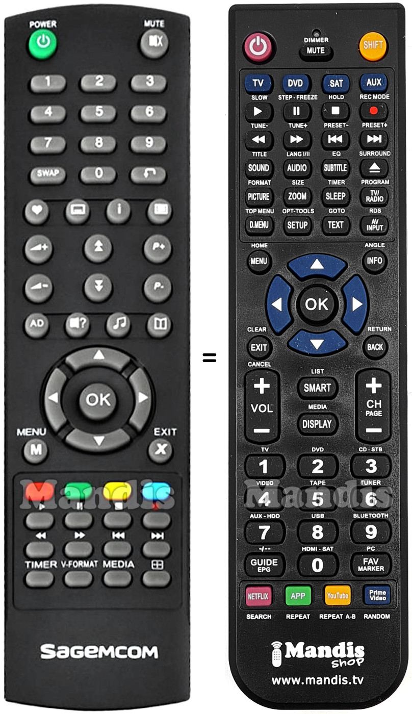 Replacement remote control SAGEMCOM TWIN830THD