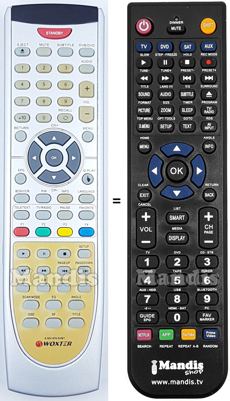 Replacement remote control Woxter xdiv 670 DVBT