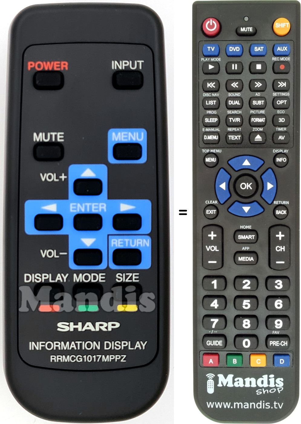 Replacement remote control Sharp RRMCG1017MPPZ