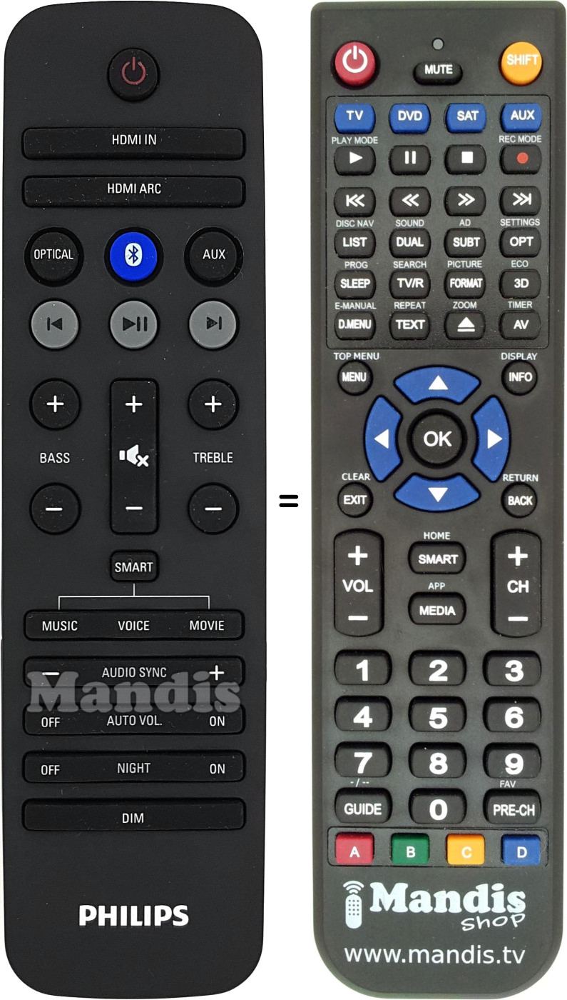Mando a distancia equivalente Philips 996580005056