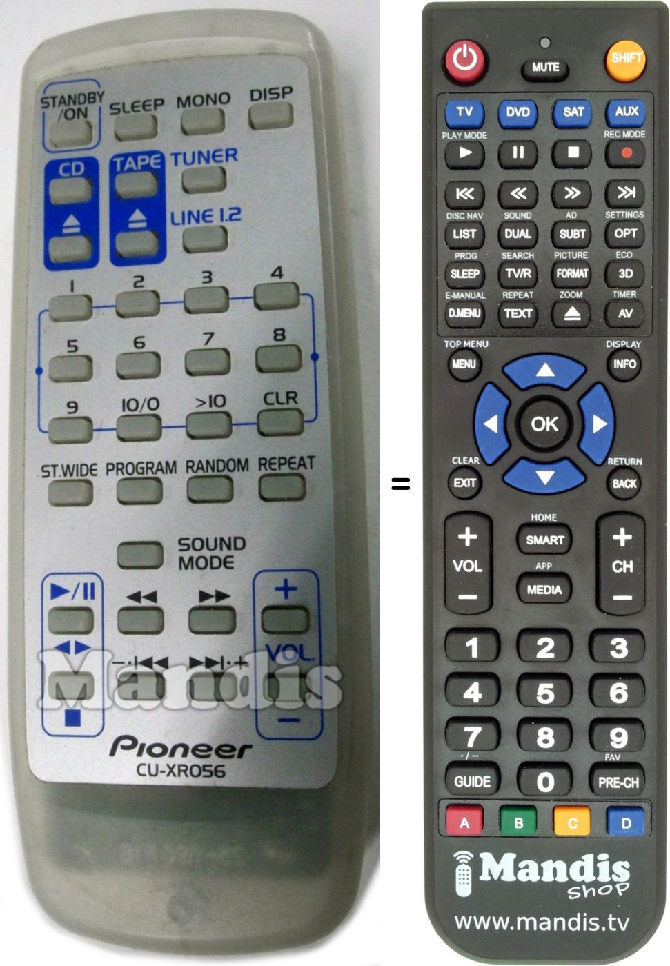 Replacement remote control Pioneer CU-XR056