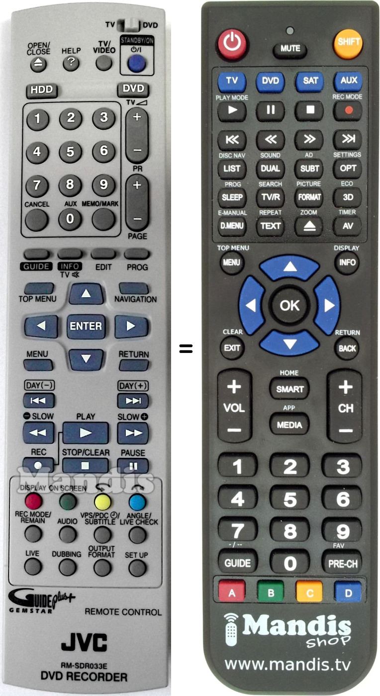 Replacement remote control JVC RMSDR033E