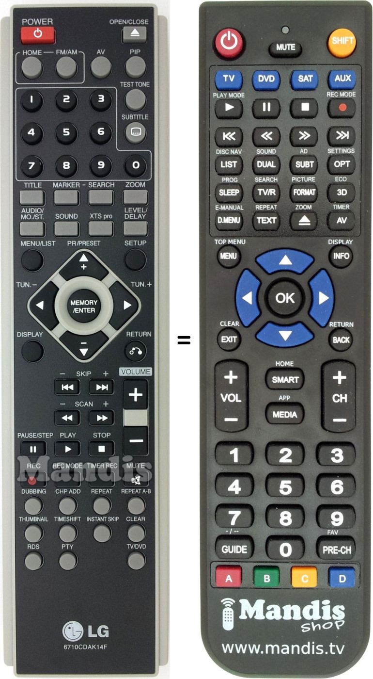 Replacement remote control LG 6710CDAK14F