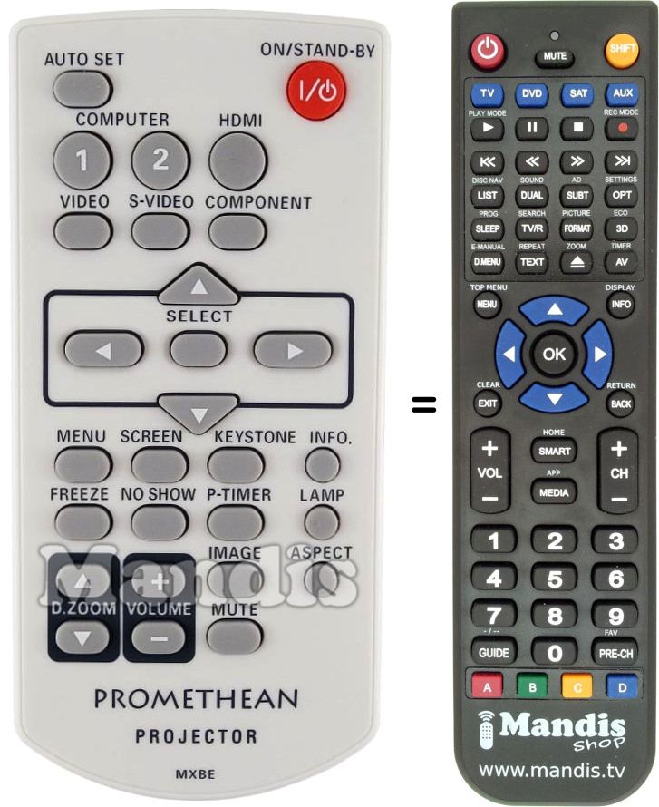 Replacement remote control Promethean MXBE