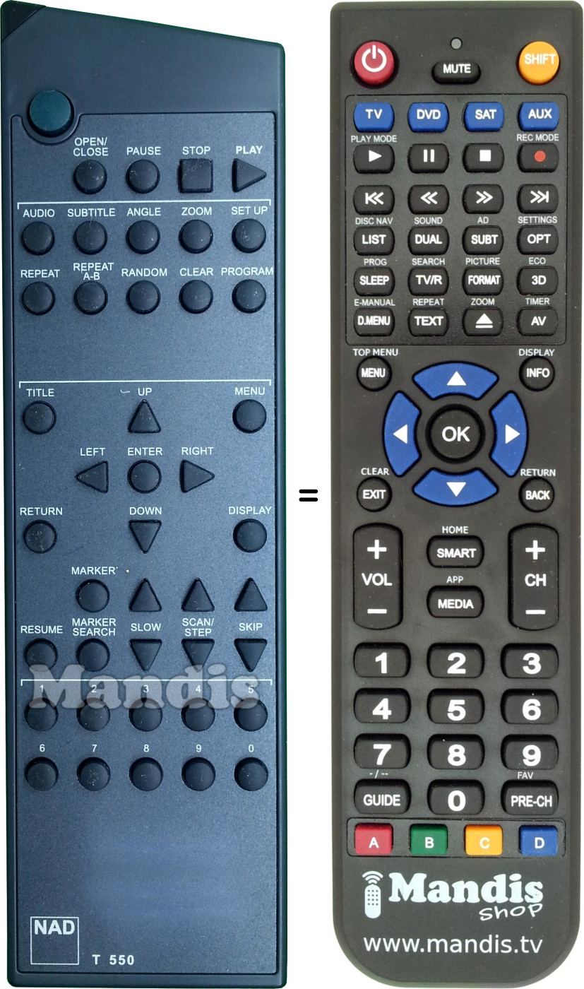 Replacement remote control NAD T 550