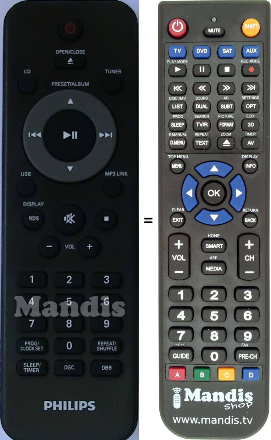 Mando a distancia equivalente Philips 996510038088