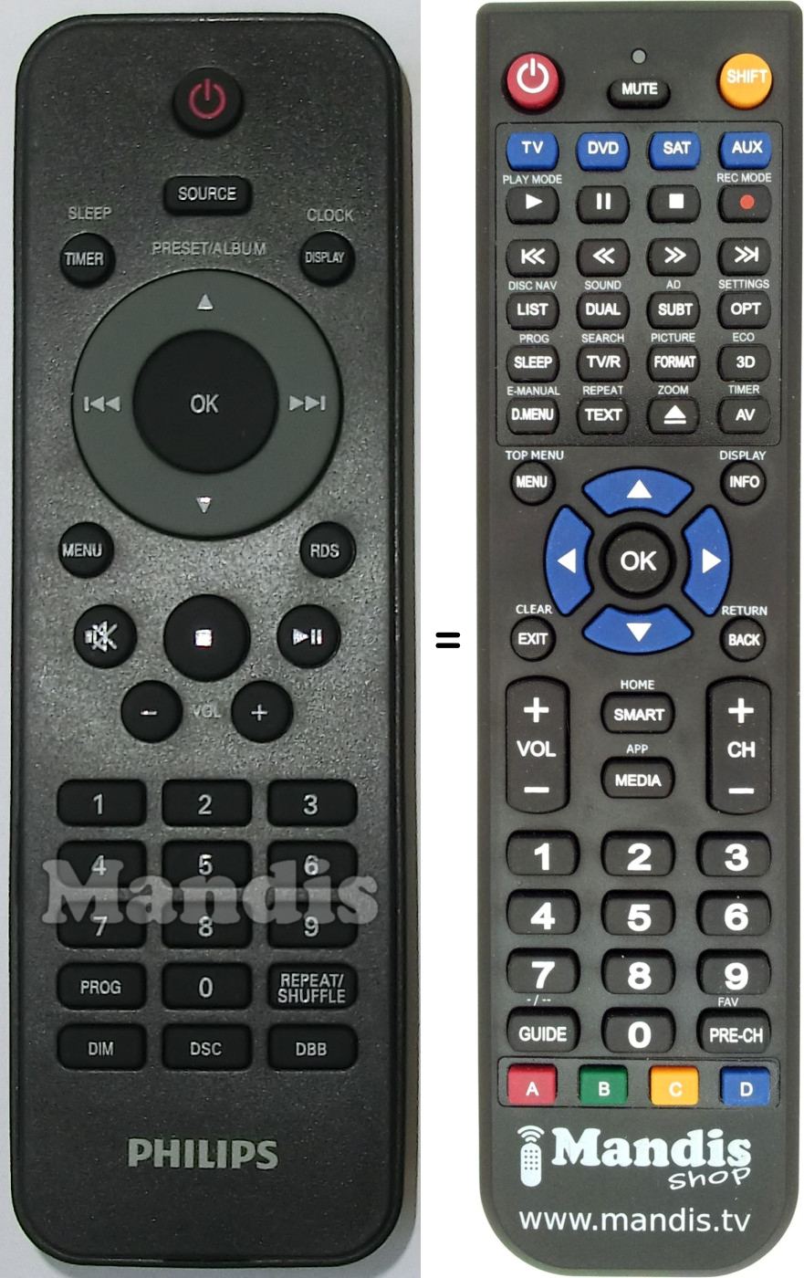 Mando a distancia equivalente Philips 996510044996