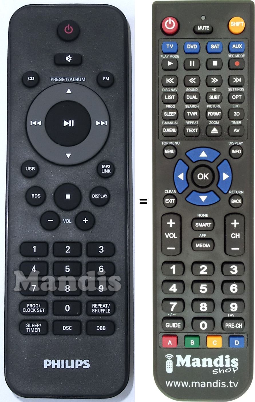Mando a distancia equivalente Philips 996510060325
