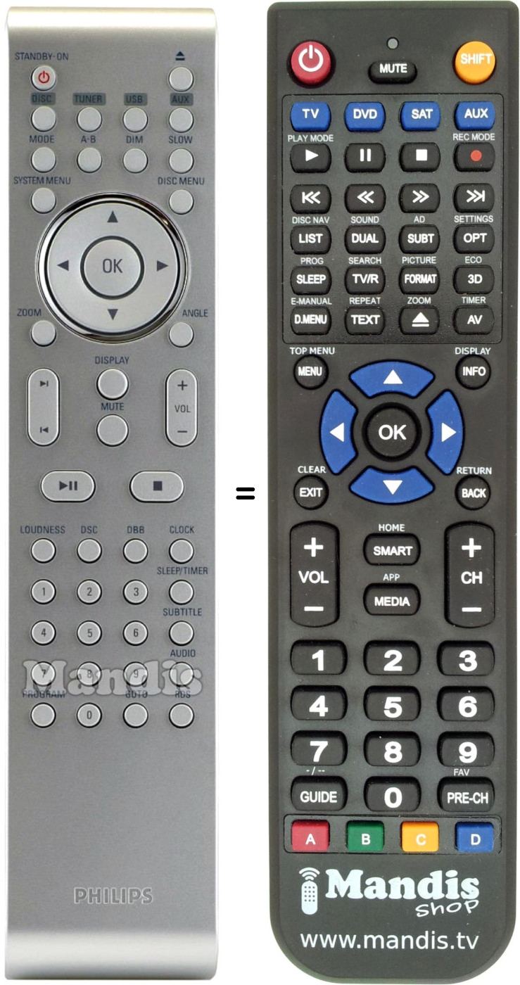Mando a distancia equivalente Philips PRC50110
