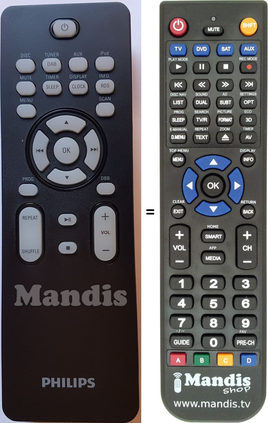Mando a distancia equivalente Philips 996510017953