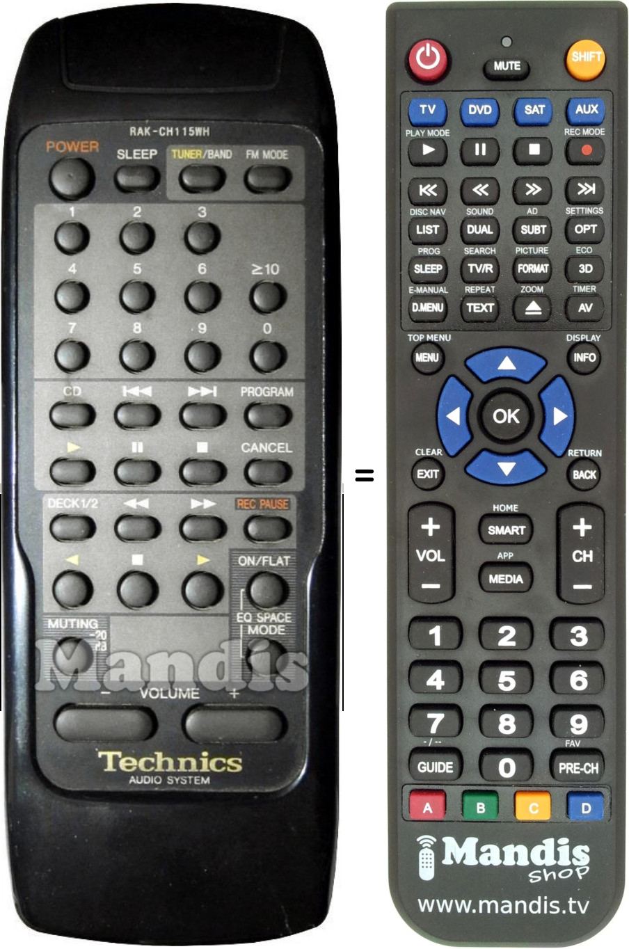 Replacement remote control Technics RAK-CH115WH