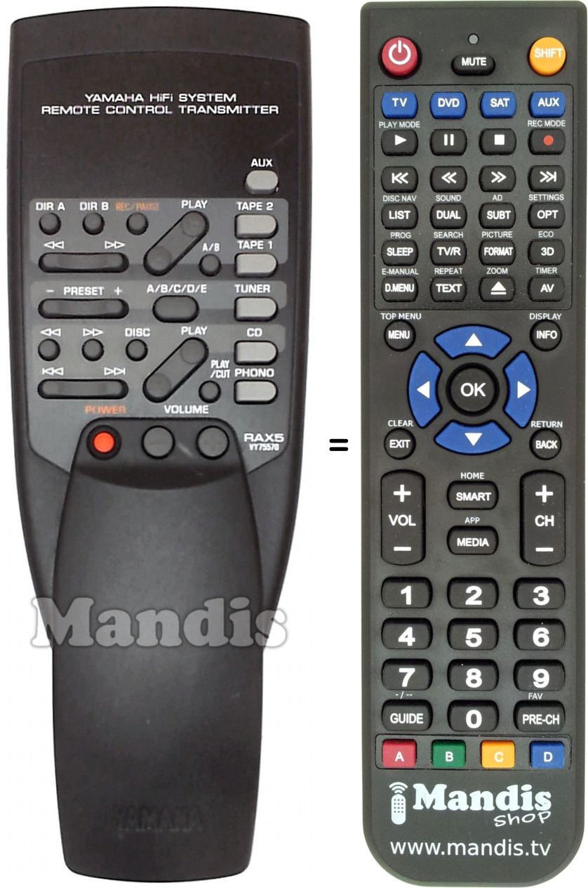 Replacement remote control Yamaha RAX5