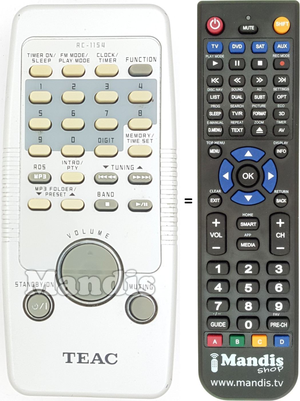 Replacement remote control Teac-RC1154