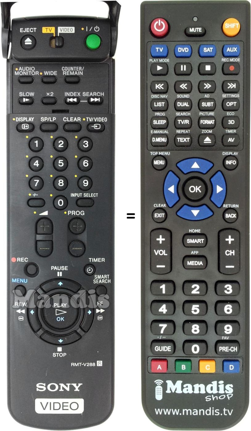 Mando a distancia equivalente Sony RMT-V288