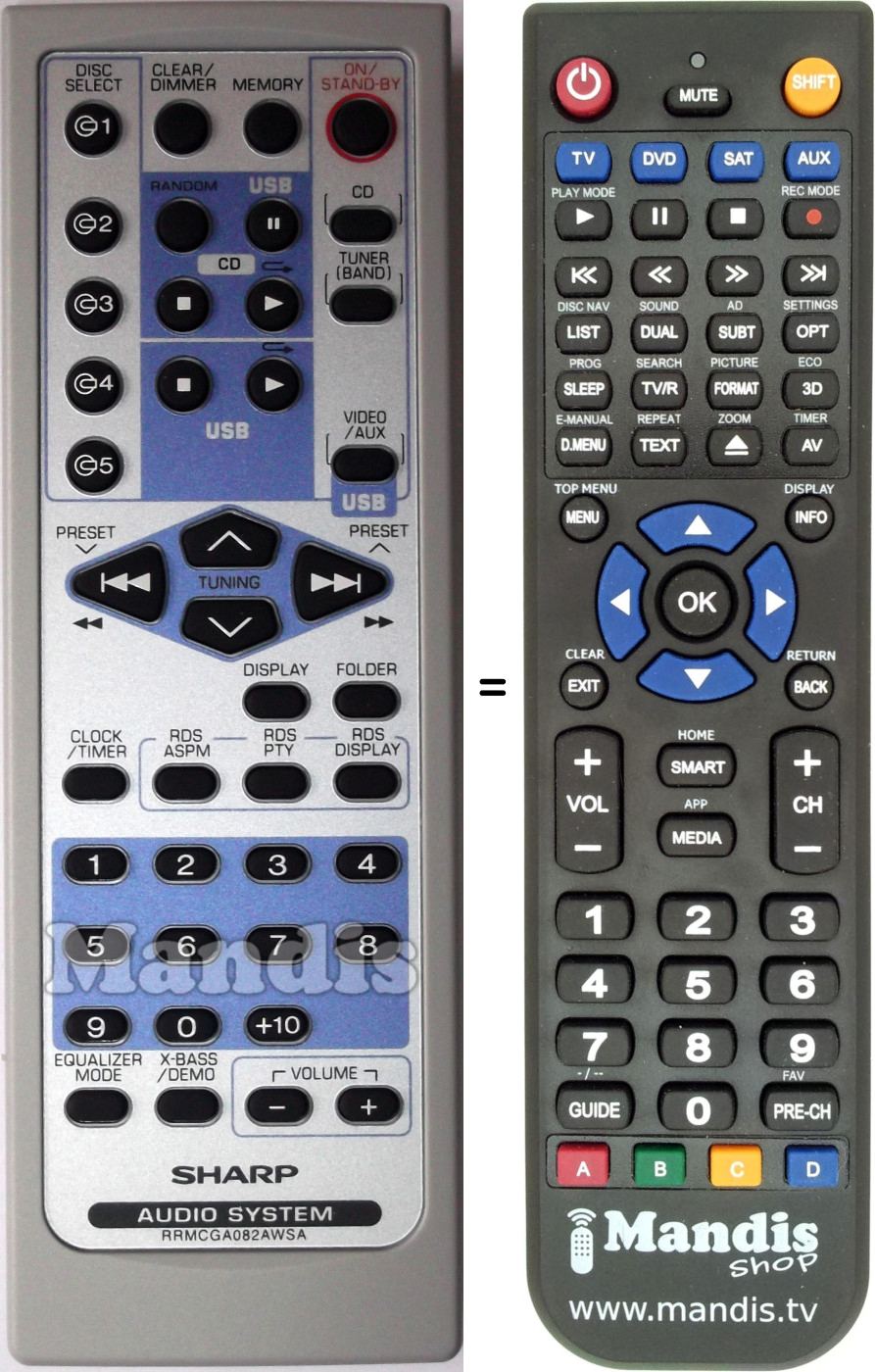 Replacement remote control Sharp RRMCGA082AWSA
