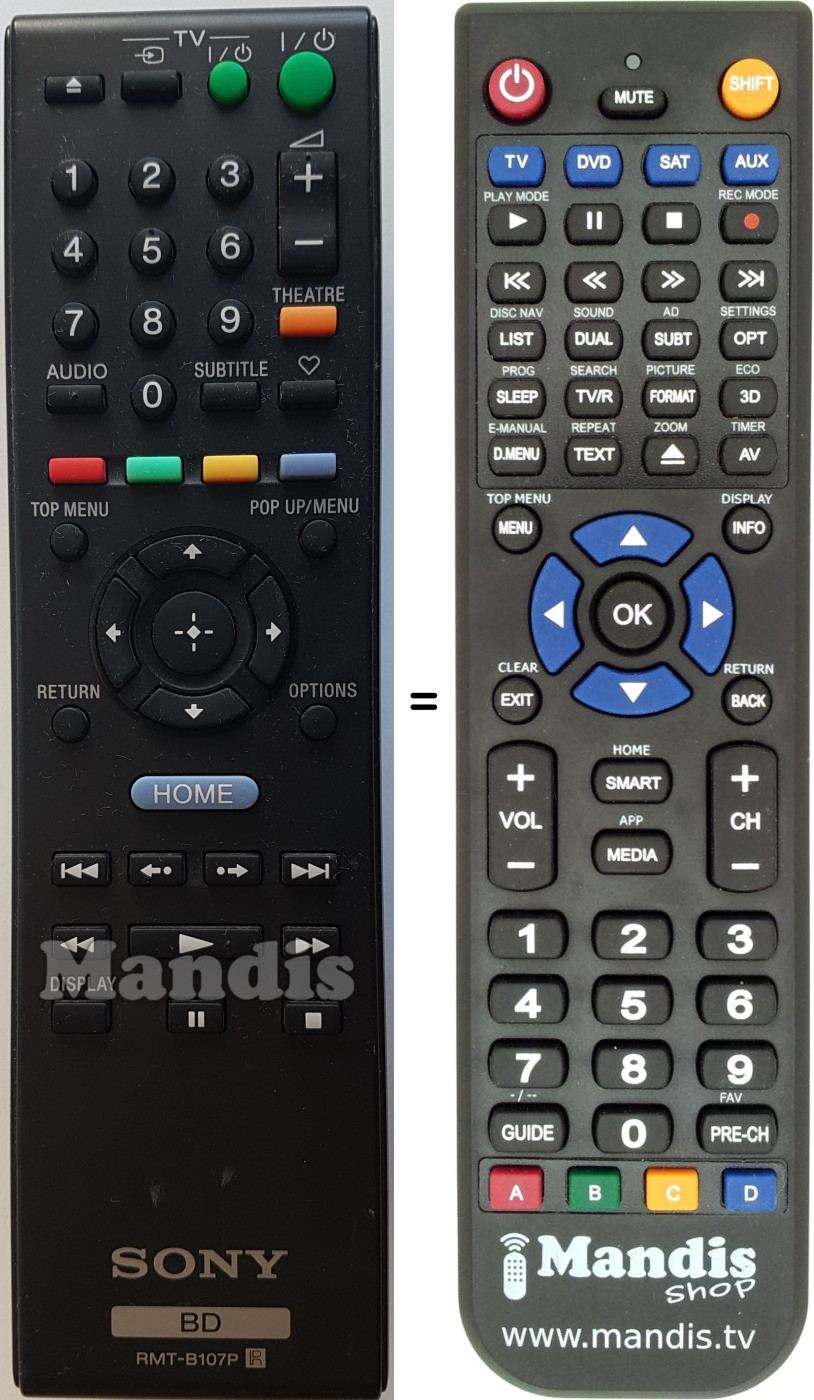 Mando a distancia equivalente Sony RMT-B107P