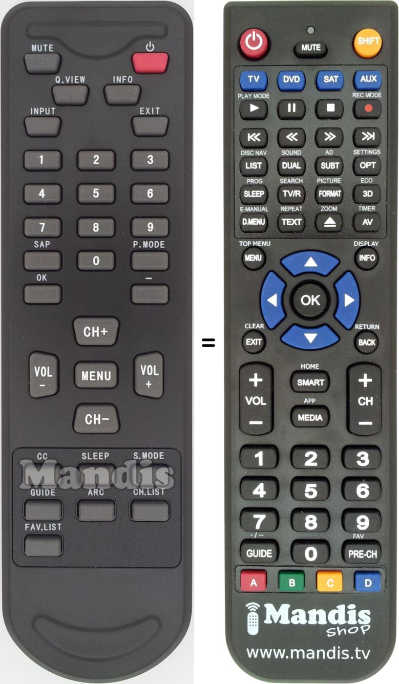 Replacement remote control TV-5620-52