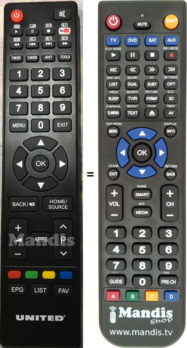 Replacement remote control United LED43HS59