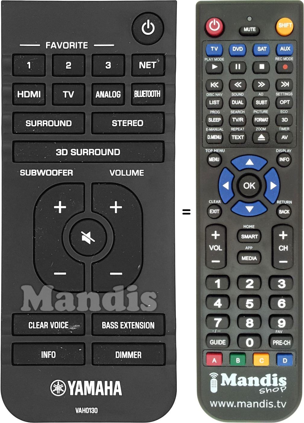 Replacement remote control Yamaha VAH0130