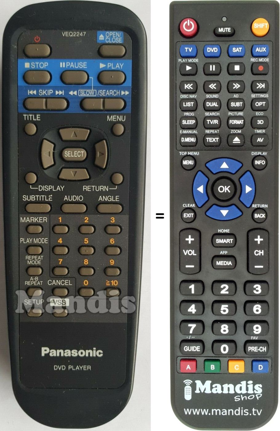 Mando a distancia equivalente Panasonic VEQ 2247