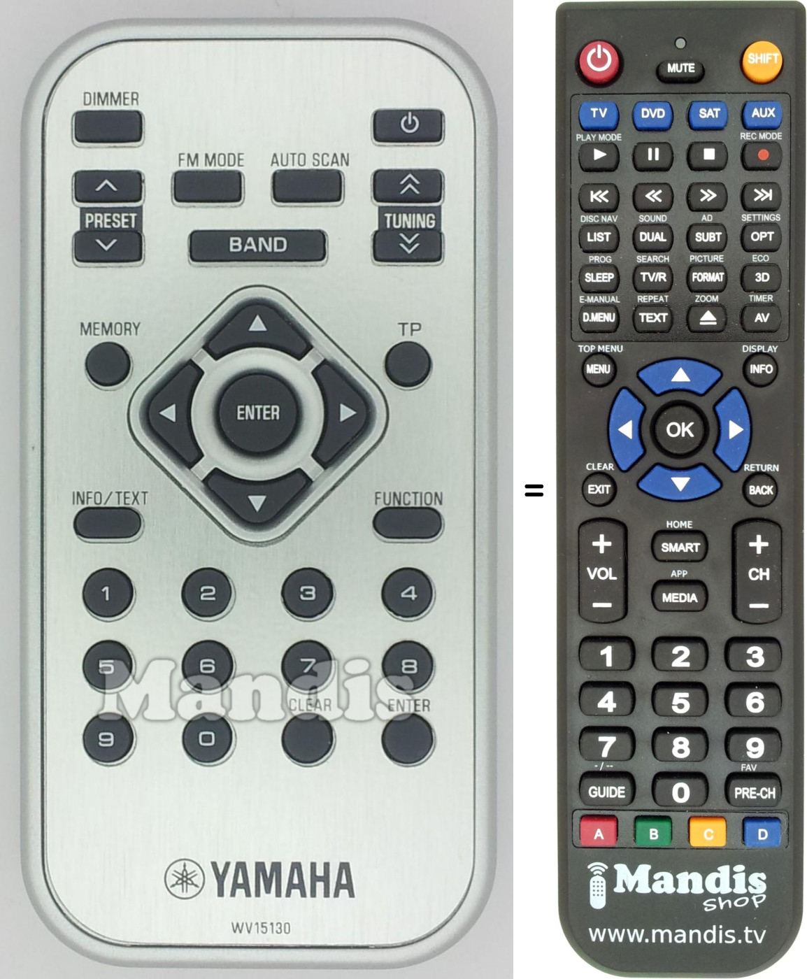 Mando a distancia equivalente Yamaha WV151300