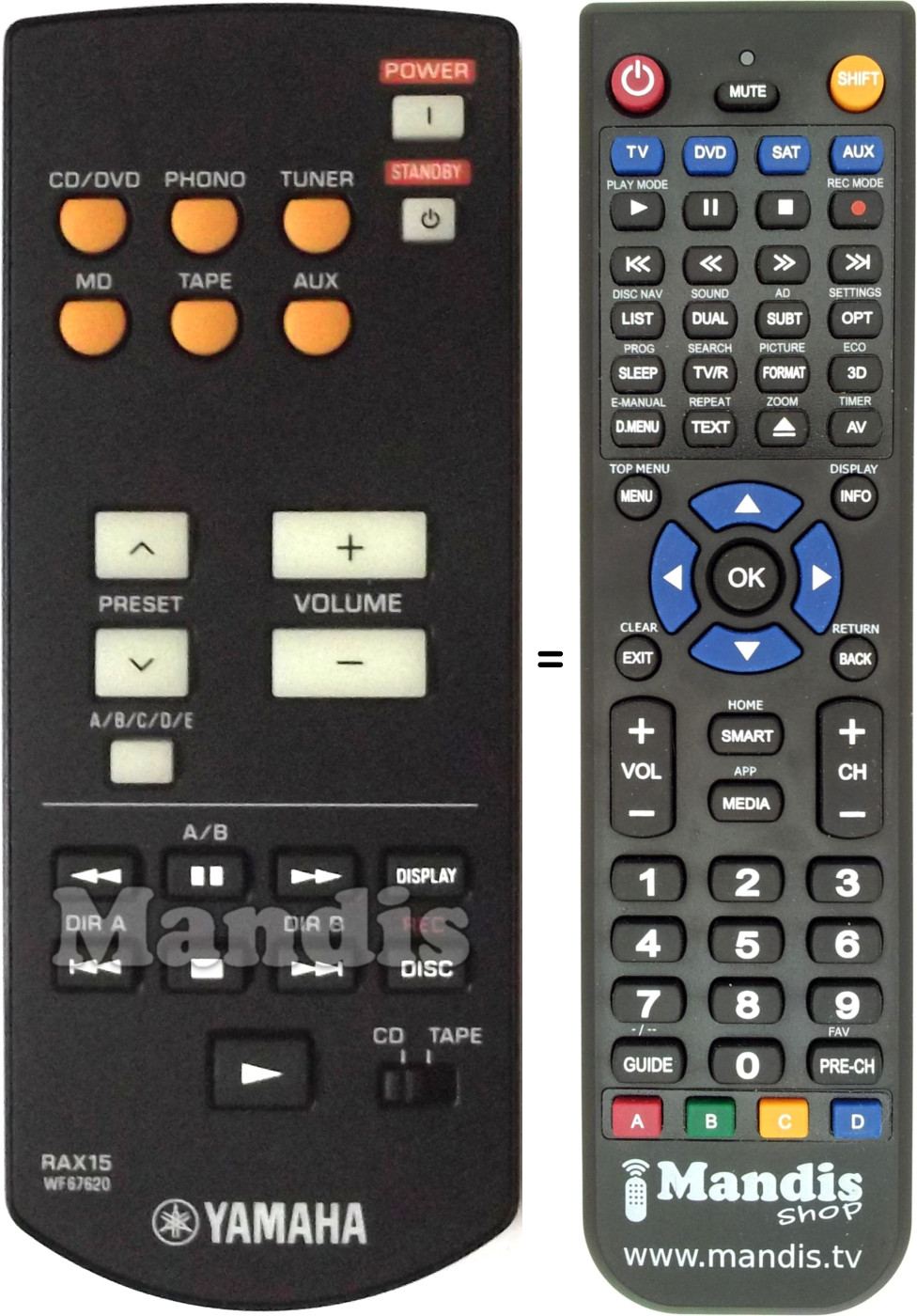 Mando a distancia equivalente Yamaha RAX15