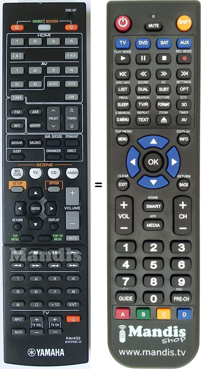 Mando a distancia equivalente Yamaha RAV432