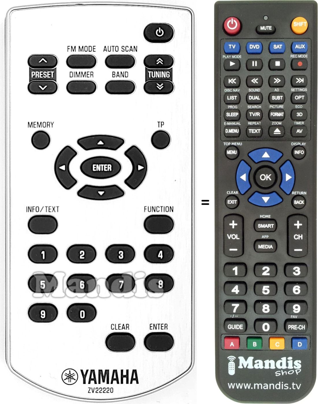 Replacement remote control Yamaha ZV222200