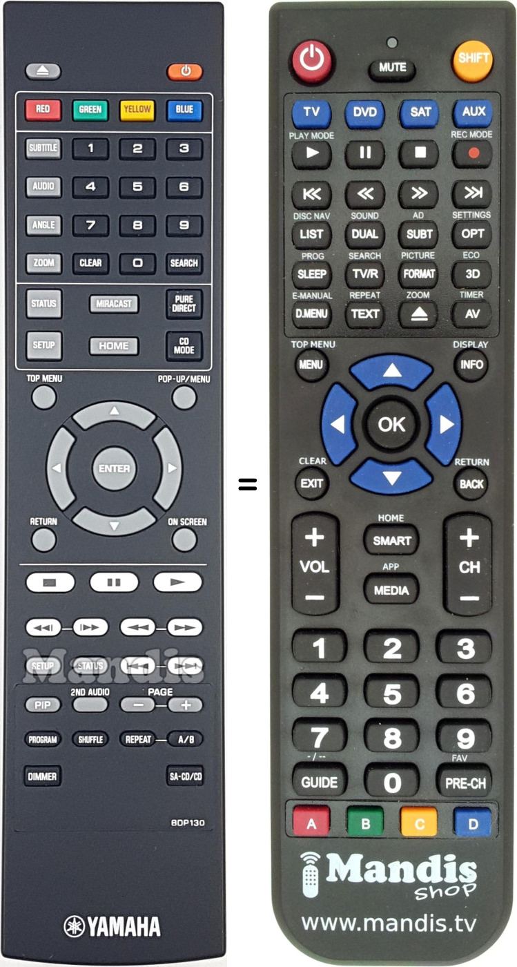Replacement remote control Yamaha BDP130