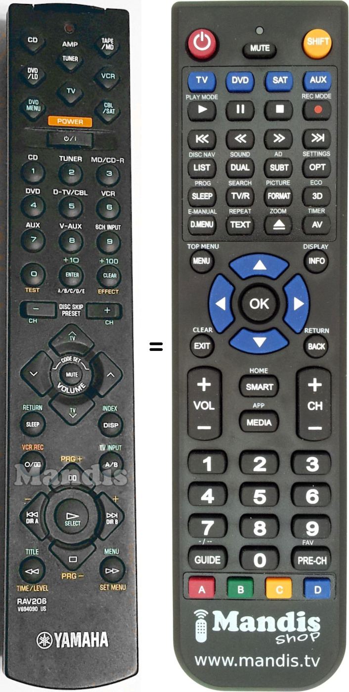 Mando a distancia equivalente Yamaha RAV206