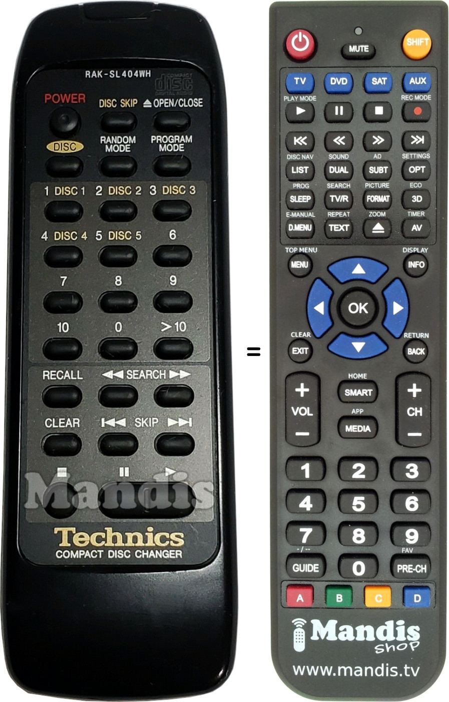 Replacement remote control Technics RAK-SL404WH