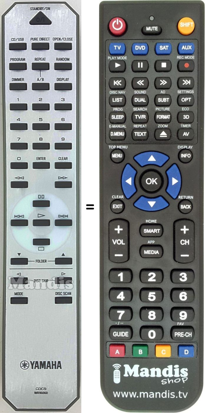 Mando a distancia equivalente Yamaha CDC9