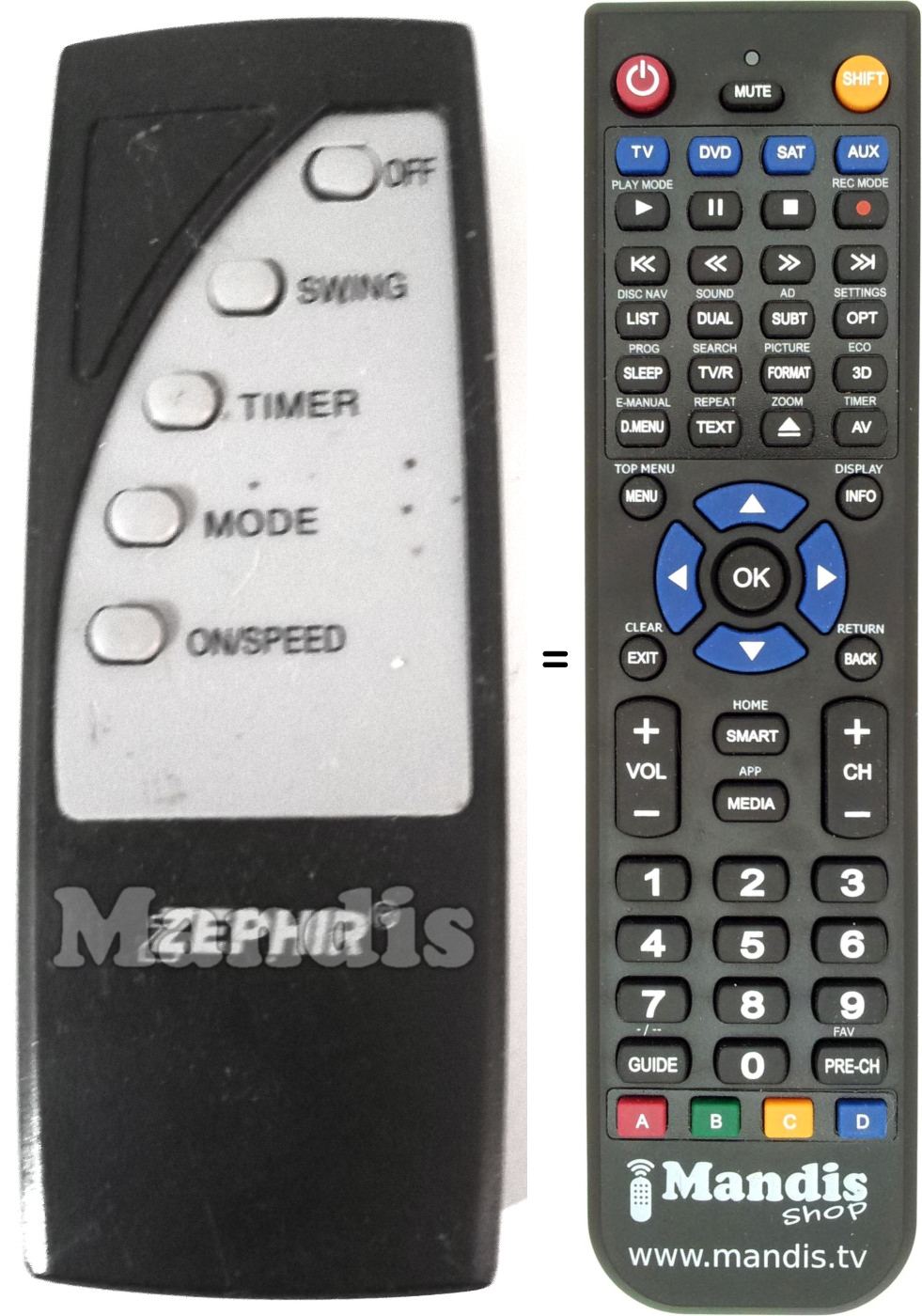 Replacement remote control ZEPHIR ZEPHIR003