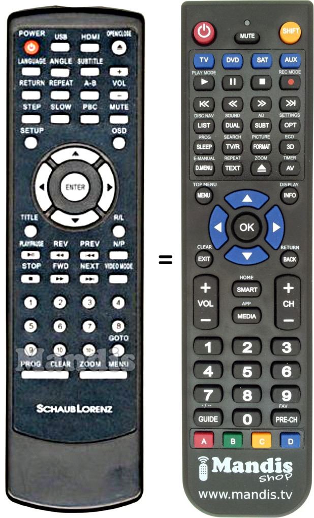 Replacement remote control Schaub Lorenz DVD 7839 HDMI