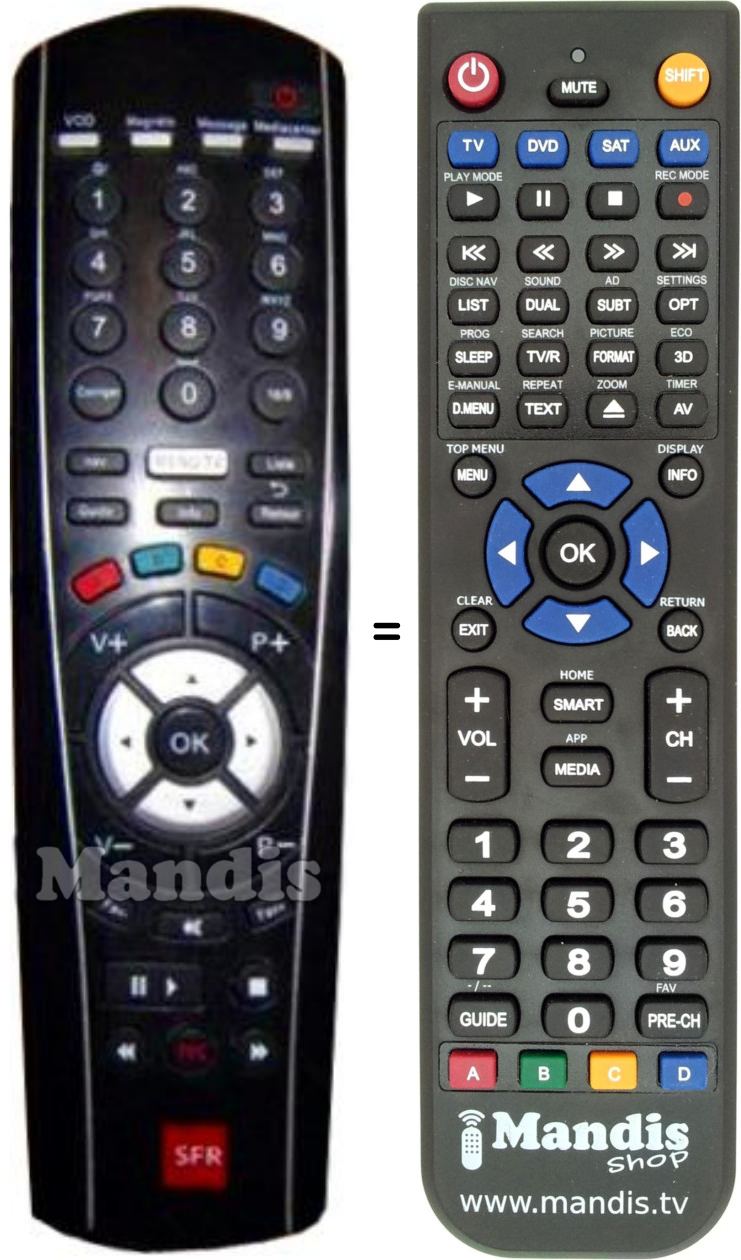 Replacement remote control SFR TV BOX HD