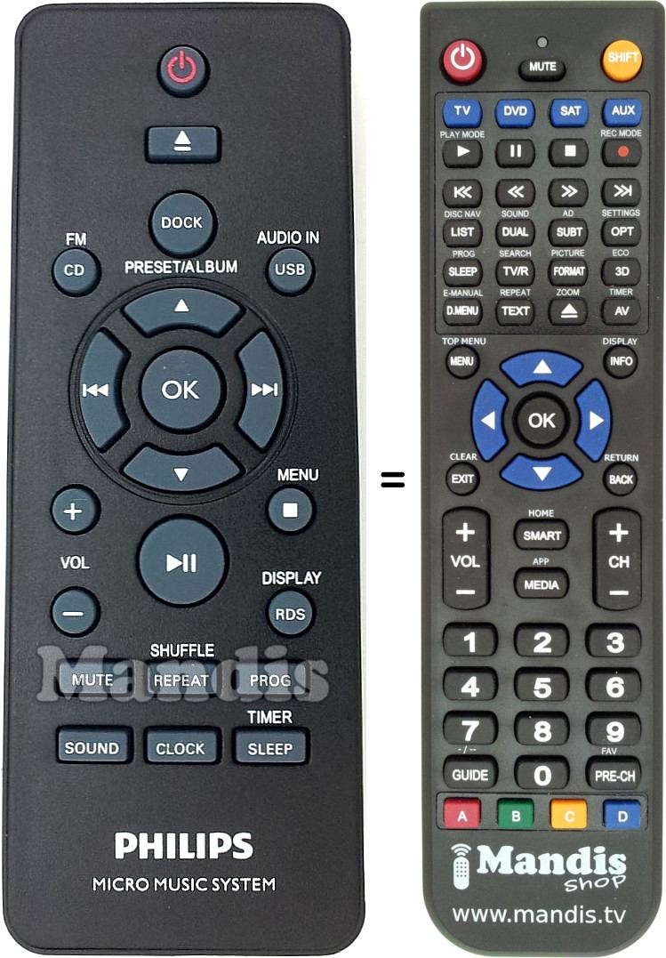 Mando a distancia equivalente Philips 996510068077