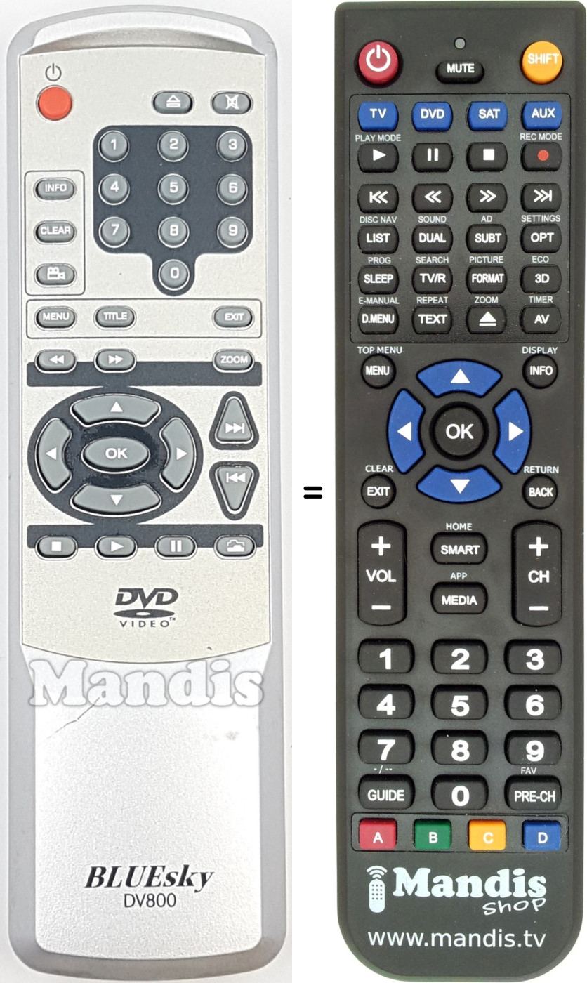 Replacement remote control DV800